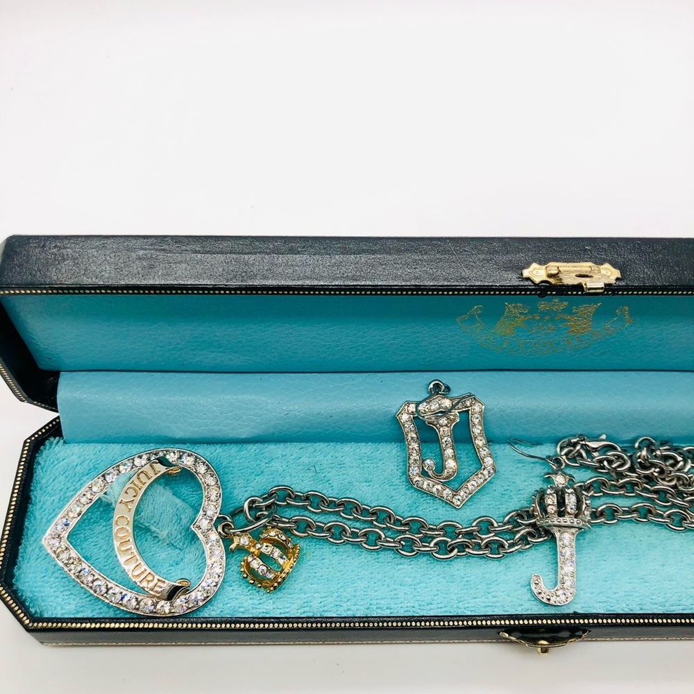 Vintage Juicy Couture Heart Necklace & Earrings with Velvet Jewelry Box